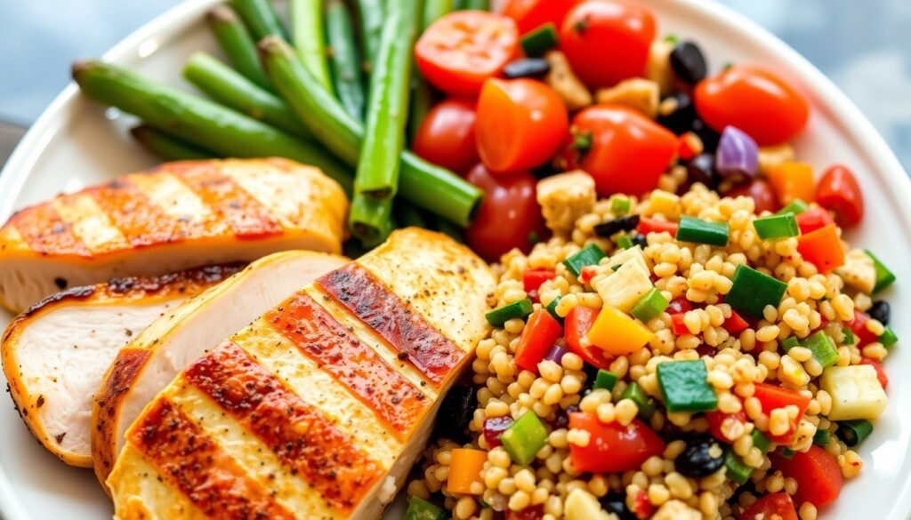 Heart-healthy recipes on a colorful plate.